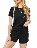 Totatuit Zweiteiler Damen Sommer Set Kurz Oberteil und Shorts Loungewear Freizeitanzug Trainingsanzug Sport Outfit für Zuhause Joggen Yoga oder Elegante Kleidung