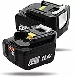 Ersatzakku 14.4V 6000mAh Li-Ionen-Akku Kompatibel mit Makita BL1430 BL1415 BL1440 BL1415N 196875-4 194558-0 195444-8 196388-5 194065-3 BL1430B 14.4V 6.0Ah Akku mit LED-Anzeige-2Stück