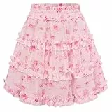 SCARLET DARKNESS Damen Viktorianischer Rock Mini Blumen Elastische Taille mit Rüschen Sommer Rock Rosa Blumen S