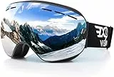 EXP VISION Snowboard Skibrille für Herren Damen Jugend, 100% UV400 Schutz Anti Beschlag über der Brille Winter Schneebrille mit sphärischer abnehmbarer Scheibe (Silver)