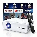 Aurzen Smart Beamer Heimkino Projektor 4K Unterstützt Full HD 1080P Beamer mit NetfIix Officially & DoIby Audio, Autofokus & Trapezkorrektur, Mini WiFi Bluetooth Video Projektor, Weiß