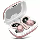 Bluetooth Kopfhörer Sport, Kopfhörer Kabellos Bluetooth 5.3 mit HD Mic, In Ear Kopfhörer mit 4 ENC Klarer Mic, 72 Std Kabellose Kopfhörer mit Tiefer Bass, IPX7 Wasserdicht Ohrhörer mit Ohrhaken, Rose