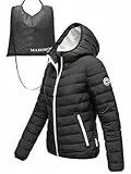 MARIKOO Damen leichte Übergangsjacke Kurze Steppjacke mit innen eingenähter Tragetasche zum einfachen Verstauen und praktischem Umhängen der Jacke Pack Mich EIN Black Gr. XL