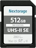 Nextorage Japanischer Hersteller UHS-II SD Karte 512GB SDXC V60 Maximale Lesegeschwindigkeit 280MB/s Maximale Schreibgeschwindigkeit 150MB/s 4K Aufnahme NX-F2SE512G Speicherkarte