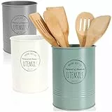 com-four® 3x Besteckhalter aus Metall - Küchenutensilienhalter 17 cm - Robuste Organizer-Dosen für Besteck, Kochlöffel, Küchenhelfer, Küchenzubehör und Aufbewahrung (3 Stück - Mix 1)