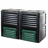 Schnellkomposter Garten 300 Liter Komposter 2er Set – Thermokomposter aus Kunststoff mit Klappdeckel, ohne Bodenplatte, 100% recycelt, Made in EU, für Küchen- & Gartenabfälle