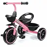 KRIDDO Dreirad ab 2 Jahre, Dreirad für Kinder von 24 Monate bis 5 Jahre, Kinderdreirad Lauflernhilfe, Geschenk für Kleinkinder von 2-4 Jahren, Dreiräder, Rosa