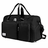 WT Faltbare Reisetasche Sporttasche, 35L Gepäcktasche Große Weekender Urlaubstasche Trainingstasche Handtasche Wasserdicht Sauna Gym Shopping Bag für Herren Damen mit Gepäckanhänger (Schwarz)