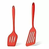 Herogo Pfannenwender Set, 2 Stück Silikon Geschlitzt Wender Pfannenwender zum Kochen, Hitzebeständig Küchenhelfer Spachtel zum Flip Fisch Eier Pfannkuchen, Antihaft, Spülmaschinengeeignet, Rot