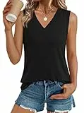 Cuptacc Tops für Damen Ärmellos Oberteile Sommer Tanktops V-Ausschnitt Sommertop Damen Leicht und Luftig Schwarz, Klein S 34-36
