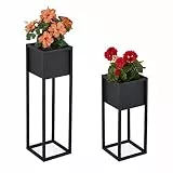 Relaxdays Blumenständer 2er Set, Metall, 2 Größen, mit Gestell, Wohnzimmer & Flur, eckiger Pflanztopfständer, schwarz