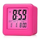 Plumeet Digitaler Reisewecker, Einfach Einzustellen, mit Schlummermodus, Weichem Nachtlicht, Großem Zeit-, Monats-, Datums- und Alarm-Display, Ansteigendem Soundalarm (Rosa)
