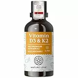 Nature Love Vitamin D3 + K2 (50ml) - Hoch bioverfügbar durch Original K2VITAL® 99,7% all-trans - laborgeprüfte 1000 I.E. Vitamin D und 20 µg Vitamin K2 pro Tropfen - MCT Öl - in Deutschland produziert