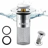 304 Edelstahl Pop Up Abflusssieb, Upgraded Bathroom Sink Plug, Metal Drain Plug Universelle, Waschbeckenstöpsel, Mit Filtersieb/Dichtungen, Abflussstopfen für Bad, Waschbecken und Küche (34-40mm).
