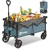 Sekey XL Bollerwagen Faltbar 150L 150KG mit Bremsen, Faltbarer Bollerwagen Handwagen Geländereifen, Zusammenfaltbar aus 4 Richtungen, Verstellbarer Handgriff, XL-G 4014, Blau mit Grau