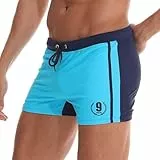 Arcweg Badehose Herren Eng Kurz Badeshorts mit Tunnelzug Schwimmhose Wassersport Kurze Hose UV Schutz Jungen Schwimmwear Schulschwimmen Blau XL（EU