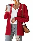 Yommay Strickjacke für Damen Elegante locker lässig leichtes V-Ausschnitt Frauen Herbst Langarm Pullover Klassisch Cardigan,Rot,L