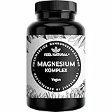 Magnesium Komplex – 180 Kapseln mit 400mg elementarem Magnesium pro Tagesdosis – aus 4 hochwertigen Verbindungen: -Oxid, Citrat, Bisglycinat & -Malat – hochdosiert