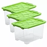 Rotho Evo Safe Keeping 3er-Set Aufbewahrungsbox 15l mit Deckel, lebensmittelechter Kunststoff (PP) BPA-frei, transparent/grün, 15l (39.3 x 28.3 x 23.0 cm)