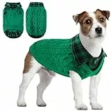 CITÉTOILE Warme Hundepullover mit Karomuster, Rollkragen & Leinenlöchern – Winter Welpenkleidung für kleine/mittlere/große Hunde Katzepullover für Weihnachten, Grün, M