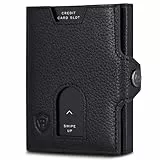 VON HEESEN Slim Wallet mit XXL Münzfach & RFID-Schutz - Leder Geldbeutel - Mini Geldbörse für Herren und Damen - Kartenetui Echtleder Karten Portemonnaie klein - Kreditkartenetui Schwarz