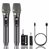 MAILANGSHI Mikrofon Kabellos, Professionelles Dynamisches Dual-Handmikrofon mit Wiederaufladbarem Empfänger, 40 Stunden Laufzeit, 200 Fuß(60m) Reichweite, Karaoke-Mikrofone Singen, Heimparty (Grau)