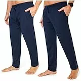 CityComfort Herren Schlafanzughose Lang mit Seitentaschen & elastischem Bund, 2er Pack (M, Dunkelblau/Dunkelblau, Bund mit Kordelzug)