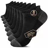 EKSHER Sneaker Socken Herren Damen 39-42 Cushioned Sportsocken Kurze Baumwollsocken Frotteesohle Laufsocken Baumwolle Halbsocken Atmungsaktive 8 Paar Schwarz