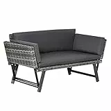 Outsunny Polyrattan Gartensofa 2 Sitzer Gartenmöbel Loungesofa Gartenbank Gartenliege klappbar Armlehnen Stahl Grau 129 x 63 x 67 cm