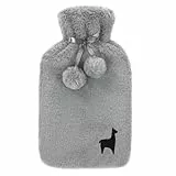 Nordstern Wärmflasche Grau mit Weichem Bezug 1,8 L - Große Auslaufsichere Bettflasche mit weichem Plüsch Wärmflaschenbezug - Ideal für Erwachsene, Kinder, und Teenager