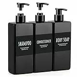 Segbeauty Nachfüllbare Pumpflasche, 500 ml Pump-Squeeze-Spender, 16,9 oz 3er-Pack Leere Shampoo-Flasche mit Etiketten, Kunststoff-Lotionsbehälter, schwarz