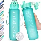 AOHAN Trinkflasche, 1l Wasserflasche BPA-Frei, Trinkflasche Sport Auslaufsicher, Sportflasche mit Zeitmarkierung für Fitness, Büro, Schule, Yoga, Outdoor