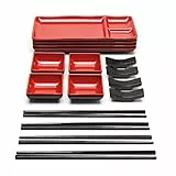 GOLIBER Sushi-Servierset, Melamin, Sushi-Servierset für 4 Personen mit 4 japanischen Sushi-Servierplatten, 4 Sojasaucenschalen, 4 Paar Essstäbchen und 4 Stäbchenständern, Melamin-Servierset für Sushi