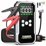 YUSMAN Starthilfe Powerbank mit Kompressor | 6000A Auto Starthilfe für alle Benzinmotoren & 7L Diesel | 150PSI Luftpumpe mit LCD & Multifunktions-Taschenlampe