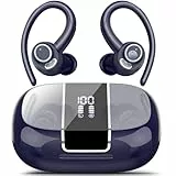 Csasan Bluetooth Kopfhörer Sport, in Ear Kopfhörer Kabellos Bluetooth 5.3 mit Ohrbügel, Hi-Fi Stereo Sound, 48Std Earbuds mit 4 ENC Noise Cancelling Mikrofon, IPX7 Wasserdicht Ohrhörer, Dunkelblau