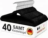 HOUSE DAY Kleiderbügel Samt 40 Stück, Rutschfeste Schmale Bügel als Kleiderbügel Platzsparend designte Samtbügel mit 360° drehbarem Haken, Bruchsicher & Fusselfrei für Anzüge, Hemden & Mäntel, Schwarz