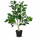 Arborus Künstliche Pflanzen wie Echt 55 cm Ficusbaum Klein Kunstpflanzen wie Echt im Topf Künstliche Zimmerpflanzen Dekopflanzen Grün Deko Flur Balkon Eckel Deko im Wohnzimmer Badezimmer Schlafzimmer