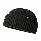 Comhats Herren Damen Schwarze XL/XXL übergroße Winter Kurze Fischer-Mütze Merinowoll-Mischung Strick-Skull-Watch-Cap extra große Köpfe langlebige warme Mütze für kaltes Wetter