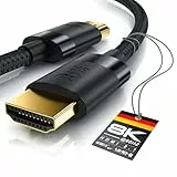 CSL - 8k / 4k HDMI Kabel 2.1/2.0-2m - 8K @ 60Hz / 120Hz - 4K @ 240Hz - 48 Gbit/s - 3D - Ultra High Speed mit Ethernet - TV Blu-ray PS5 Xbox Series X Switch - schwarz - 2 Meter