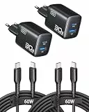 INIU 30W USB C Ladegerät, GaN Schnellladegerät mit 1,5m 60W Kabel, Dual-Port Netzteil mit intelligentem Geräteschutz für iPhone 17 16 Pro Max, iPad MacBook Air Galaxy S26 Pixel Xiaomi [2-Pack Schwarz]