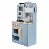 Teamson Kids Spielküche – Little Chef Florence Klassische Holz-Kinderküche mit Herd, Spüle, Ofen, Mikrowelle und Zubehör in Hellblau, Flieder und Pfirsich