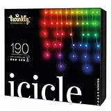 Twinkly Icicle 190 LED RGB, LED-Kaskadenlichter für Draußen und Drinnen, Smarte LED-Lichterkaskade RGB, Kompatibel mit Alexa, Google Home, IP44, App-Steuerung, Transparentes Kabel, 5.5m