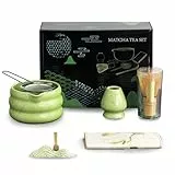 OKYUK Matcha Set, 7 Teiliges Premium Matcha Tee Set, Matcha Kit mit Matcha schale, Matcha Besen, Matcha Sieb, Beste Geschenk für Matcha-Liebhabern (Grün)