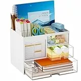 Marbrasse Schreibtisch Organizer mit 3 Schubladen,Stifthalter mit Großen Kapazität für den Schreibtisch,Büro Organizer mit 4 Fächern und Zubehör,für Büro Haus und Schule (Weiß)