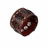 JewelryWe Schmuck Klassisch Braun Lederarmband Herren Damen Leder Armband Punk Rock Partnerarmband Armreif 22cm
