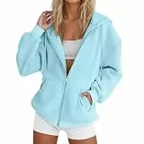Fulidngzg Sweatjacke Damen mit Kapuze Zipper Hoodie Oversize Pullover Y2K Sweatshirt College Sport Jacke Trainingsjacke Lang Kapuzenpullover für Damen