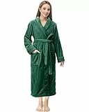 NY Threads Damen-Bademantel, Fleece, Schalkragen, lang, flauschig, Grün, Medium