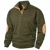 UHouse Sweatshirt Herren Stehkragen Pullover Baumwolle Langarmshirt Casual Pulli Einfarbig Arbeitspullover Freizeit Wollpullover mit Knopfleiste Winterpullover Polo Sweatpullover Armeegrün XXL