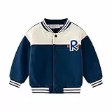 Volunboy Kleinkind Jungen Jacke Varsity Baseball, Unisex Schule Mantel Sportjacke Stehkragen Jacken(Größe 110,3-4 Jahre,Blau)