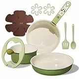 CAROTE 11-teiliges Keramik-Kochgeschirr-Set, Töpfe und Pfannen, antihaftbeschichtet, Induktionsküchen-Kochgeschirr mit abnehmbarem Griff, spülmaschinen- und ofenfest, Wohnmobil-/Camping-Kochgeschirr